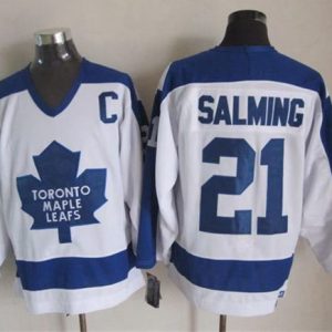 Maple Leafs #21 Borje Salming White Blue CCM Throwback Stitched Jersey