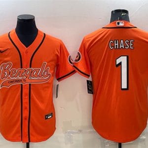 Cincinnati Bengals #1 Ja'Marr Chase Orange With Patch Cool Base Stitched Baseball Jersey