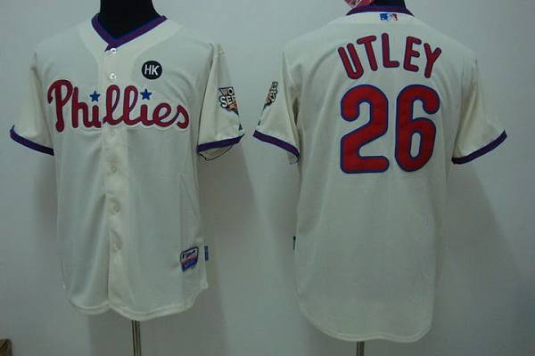 Phillies #26 Chase Utley Stitched Cream Jersey