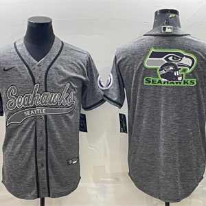 Seattle Seahawks Gray Team Big Logo With Patch Cool Base Stitched Baseball Jersey