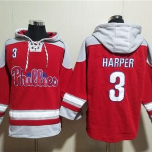 Philadelphia Phillies #3 Bryce Harper Red Ageless Must-Have Lace-Up Pullover Hoodie