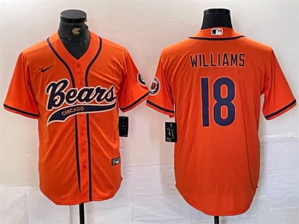 Chicago Bears #18 Caleb Williams Orange With Patch Cool Base Stitched Jersey
