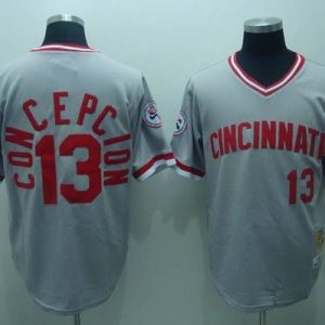 Mitchell And Ness Reds #13 Dave Concepcion Stitched Grey Throwback Jersey