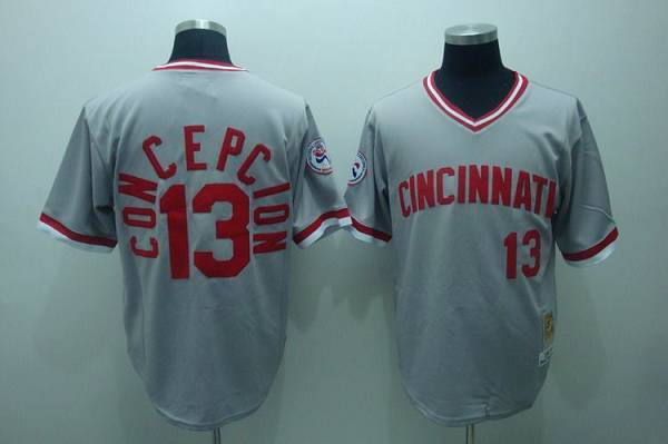 Mitchell And Ness Reds #13 Dave Concepcion Stitched Grey Throwback Jersey