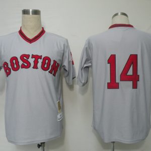 Mitchell And Ness Red Sox #14 Jim Rice Grey Stitched Throwback Jersey
