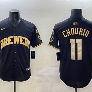 Milwaukee Brewers #11 Jackson Chourio Black Gold With Home Patch Limited Stitched Jersey