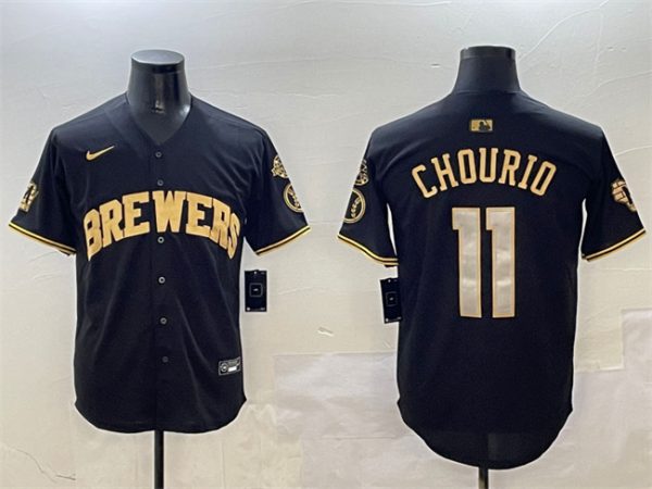 Milwaukee Brewers #11 Jackson Chourio Black Gold With Home Patch Limited Stitched Jersey