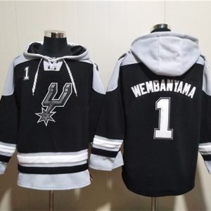 San Antonio Spurs #1 Victor Wembanyama Black Ageless Must-Have Lace-Up Pullover Hoodie