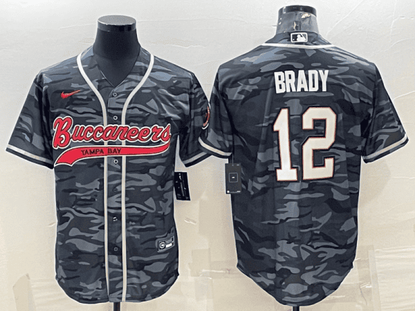 Tampa Bay Buccaneers #12 Tom Brady Grey Camo With Patch Cool Base Stitched Baseball Jersey