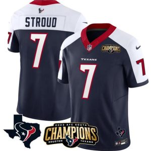 Houston Texans #7 C.J. Stroud Navy White 2023 F.U.S.E. AFC South Champions Patch And Team Logo Patch Vapor Untouchable Limited Stitched Jersey