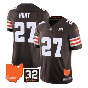 Cleveland Browns #27 Kareem Hunt Brown 2023 F.U.S.E. With Jim Brown Memorial Patch Vapor Untouchable Limited Stitched Jersey