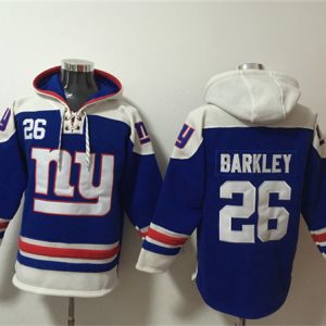 New York Giants #26 Devin Singletary Blue Ageless Must-Have Lace-Up Pullover Hoodie