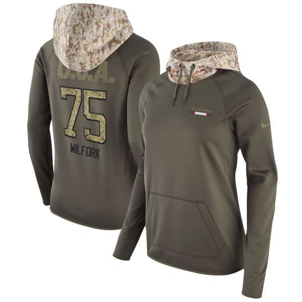 Houston Texans #75 Vince Wilfork Olive Salute To Service Sideline Therma Pullover Hoodie