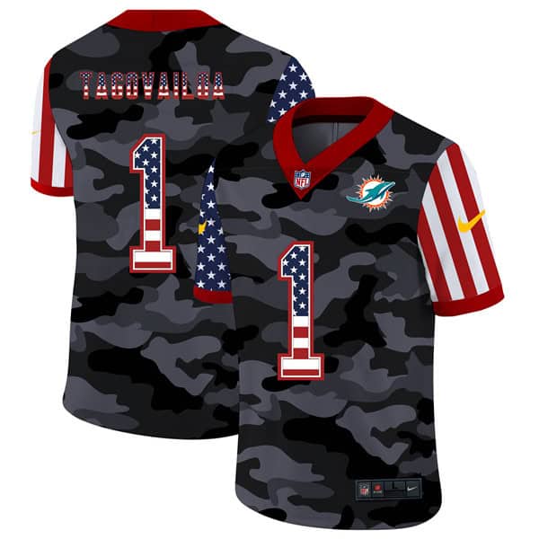 Miami Dolphins #1 Tua Tagovailoa 2020 Camo USA Flag Limited Stitched Jersey