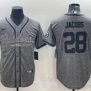 Las Vegas Raiders #28 Josh Jacobs Gray With Patch Cool Base Stitched Baseball Jersey