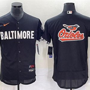 Baltimore Orioles Big Team Logo In Back Black 2023 City Connect Flex Base Stitched Jersey