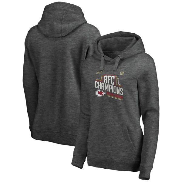 Kansas City Chiefs Heather Charcoal 2019 AFC Champions Trophy Collection Locker Room Crossover V-Neck Pullover Hoodie(Run Small)