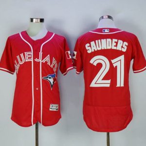 Blue Jays #21 Michael Saunders Red Flexbase Authentic Collection Canada Day Stitched Jersey