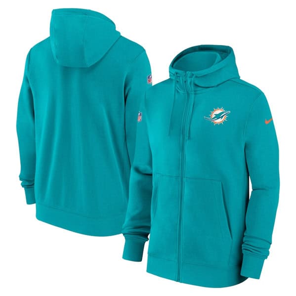 Miami Dolphins Aqua Sideline Club Performance Full-Zip Hoodie