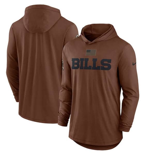Buffalo Bills 2023 Brown Salute To Service Lightweight Long Sleeve Hoodie