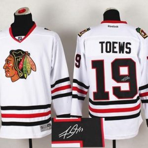 Blackhawks #19 Jonathan Toews White Autographed Stitched Jersey
