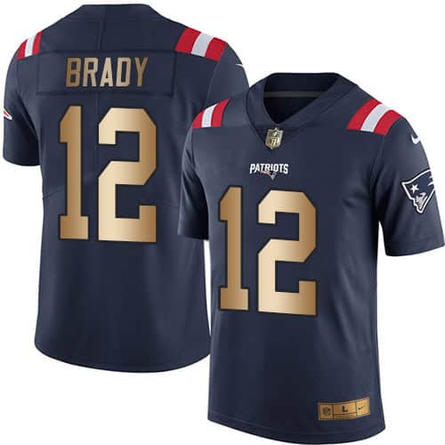 Patriots #12 Tom Brady Navy Blue Stitched Limited Gold Rush Nike Jersey