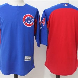 Chicago Cubs #44 Anthony Rizzo Blue Red Authentic Collection On-Field 3/4 Sleeve Batting Practice Stitched Jersey