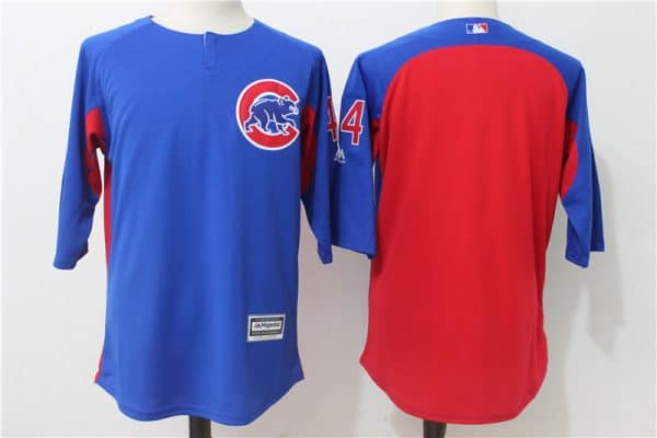 Chicago Cubs #44 Anthony Rizzo Blue Red Authentic Collection On-Field 3/4 Sleeve Batting Practice Stitched Jersey
