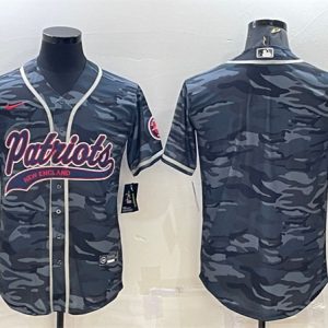 New England Patriots Blank Gray Camo With Patch Cool Base Stitched Baseball Jersey