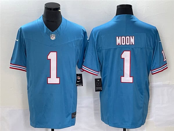 Tennessee Titans #1 Warren Moon Light Blue 2023 F.U.S.E. Vapor Limited Throwback Stitched Jersey