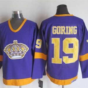 Kings #19 Butch Goring Purple Yellow CCM Throwback Stitched Jersey