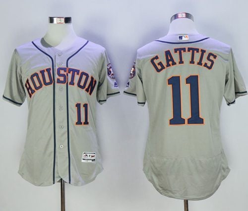 Astros #11 Evan Gattis Grey Flexbase Authentic Collection Stitched Jersey