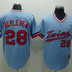 Mitchelland Ness Twins #28 Bert Blyleven Stitched Light Blue Throwback Jersey