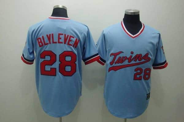 Mitchelland Ness Twins #28 Bert Blyleven Stitched Light Blue Throwback Jersey