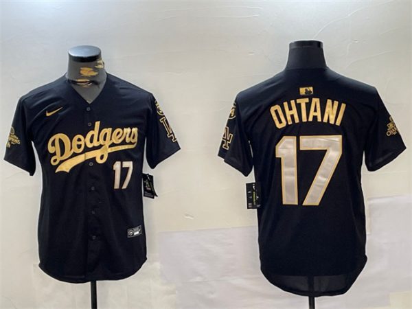 Los Angeles Dodgers #17 Shohei Ohtani Black Gold 2024 World Series Champions With Fernando Memorial Patch Limited Stitched Jersey