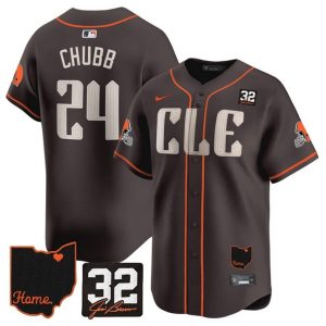Cleveland Browns #24 Nick Chubb Brown With Jim Brown Memorial Home Patch Vapor Premier Limited Stitched Jersey