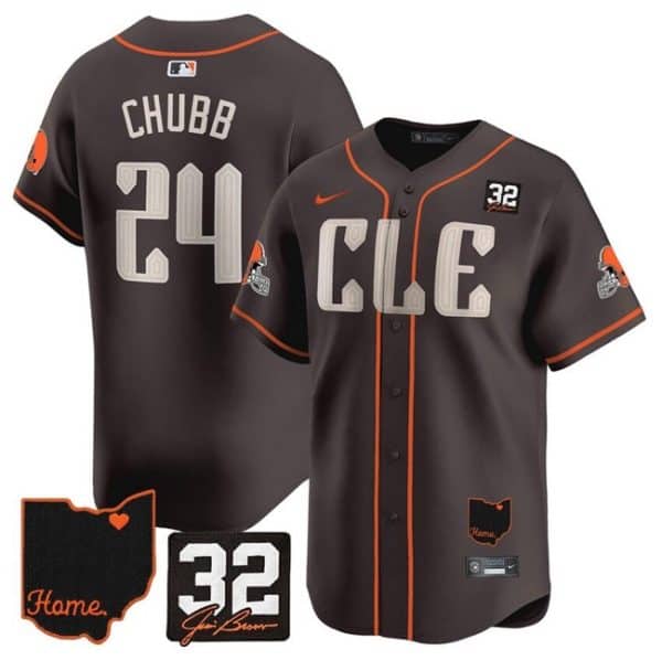 Cleveland Browns #24 Nick Chubb Brown With Jim Brown Memorial Home Patch Vapor Premier Limited Stitched Jersey