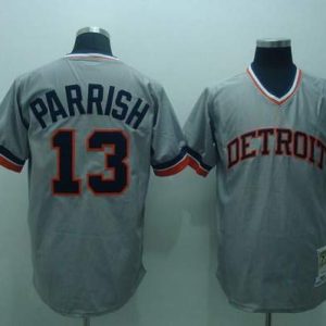 Mitchell And Ness Tigers #13 Lance Parrish Stitched Grey Throwback Jersey