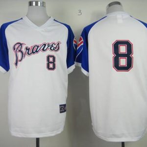 Mitchell And Ness Braves #8 Bob Uecker White Throwback Stitched Jersey