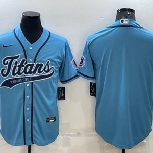 Tennessee Titans Blank Blue With Patch Cool Base Stitched Baseball Jersey