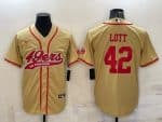 San Francisco 49ers #42 Ronnie Lott Gold With Patch Cool Base Stitched Baseball Jersey
