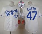 Royals #47 Johnny Cueto White Cool Base W 2015 World Series Patch Stitched Jersey