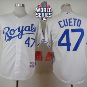 Royals #47 Johnny Cueto White Cool Base W 2015 World Series Patch Stitched Jersey