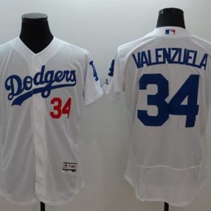 Dodgers #34 Fernando Valenzuela White Flexbase Authentic Collection Stitched Jersey