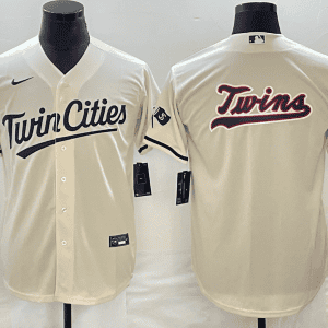 Minnesota Twins Cream Team Big Logo Cool Base Stitched Jersey