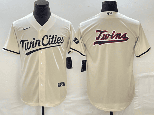 Minnesota Twins Cream Team Big Logo Cool Base Stitched Jersey