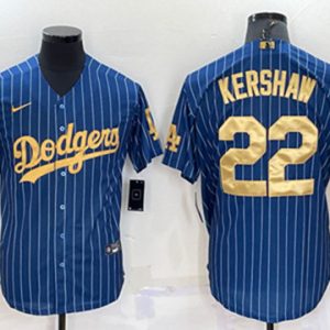 Los Angeles Dodgers #22 Clayton Kershaw Navy Gold Cool Base Stitched Baseball Jersey