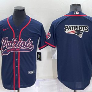 New England Patriots Navy Team Big Logo With Patch Cool Base Stitched Baseball Jersey
