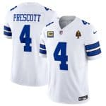 Dallas Cowboys #4 Dak Prescott White 2023 F.U.S.E. With 4-Star C Patch And Walter Payton Patch Vapor Limited Stitched Jersey