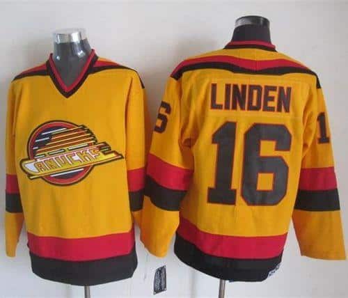 Canucks #16 Trevor Linden Gold CCM Throwback Stitched Jersey